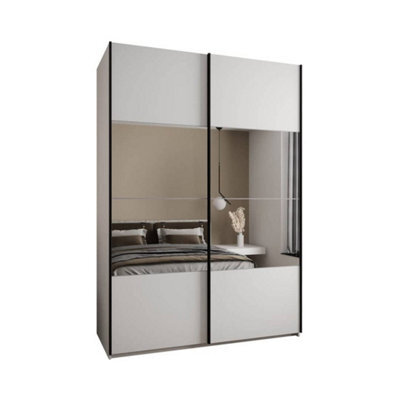 Arte Elegant White Trosa Iv Sliding Door Wardrobe - 180Cm With Mirrored Doors, Ten Shelves, Hanging Rail - image 1