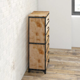 Kingwood Upcycled Industrial Vintage Tall Chest Of 6 Drawers Made From Solid Wood & Metal - thumbnail 9