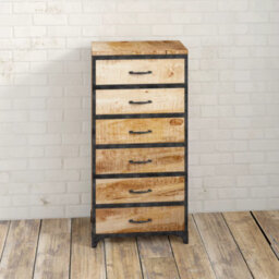Kingwood Upcycled Industrial Vintage Tall Chest Of 6 Drawers Made From Solid Wood & Metal - thumbnail 8