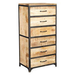 Kingwood Upcycled Industrial Vintage Tall Chest Of 6 Drawers Made From Solid Wood & Metal - thumbnail 7
