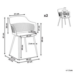 Beliani Set Of 2 Black Open-Back Synthetic Dining Chairs With Metal Legs - thumbnail 5