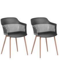 Beliani Set Of 2 Black Open-Back Synthetic Dining Chairs With Metal Legs - thumbnail 3