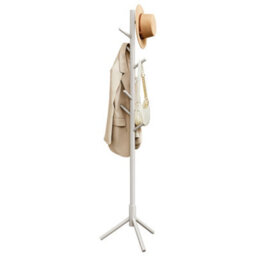 LEDREM Wooden Hall Tree, Adjustable Height Coat Stand With 8 Hooks, For Entryway, Bedroom, Office, Solid Wood, Beige - thumbnail 2