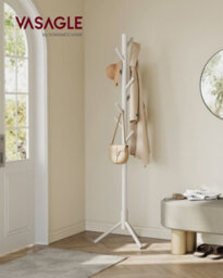 LEDREM Wooden Hall Tree, Adjustable Height Coat Stand With 8 Hooks, For Entryway, Bedroom, Office, Solid Wood, Beige - thumbnail 3
