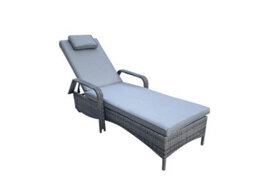 Signature Weave Savannah Wicker Sun Lounger Bed Chair & Side Drinks Table Grey