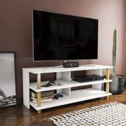 Decorotika Pueblo Tv Stand Tv Unit For Tv's Up To 55 Inches Gold And White - thumbnail 3