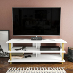 Decorotika Pueblo Tv Stand Tv Unit For Tv's Up To 55 Inches Gold And White