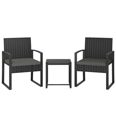 Rattan Bistro Set, 3 Pcs Garden Furniture With Cushion, Dark Grey - image 1