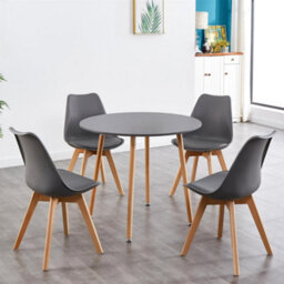 Kosy Koala Dining Table And 4 Chairs Grey Round Table With 4 Grey Plastic Chairs Dining Room Furniture - thumbnail 2