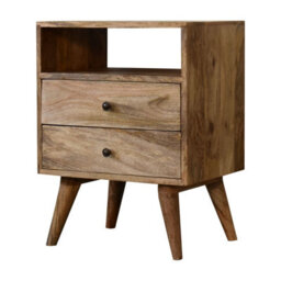 Wyld Haus Megeve Classic Natural Oak Mango Wood Bedside Table 2 Drawers Open Shelf - thumbnail 3