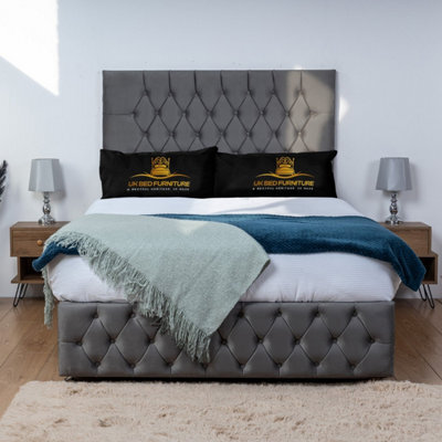 UKBEDFURNITURE Monaco Steel Plush  Divan Bed Base With 26 Inch Headboard - No Storage - image 1