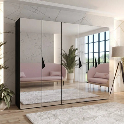 Arte Sandi Iii Hinged Door Wardrobe 250Cm - Black Modern Mirrored Wardrobe With Multi-Rail Storage - image 1