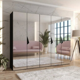 Arte Sandi Iii Hinged Door Wardrobe 250Cm - Black Modern Mirrored Wardrobe With Multi-Rail Storage - thumbnail 1