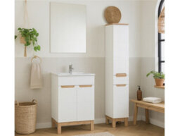Impact Furniture Bathroom Furniture Set Vanity 600mm Unit With Basin Freestanding Tall Slim Storage Cabinet White Gloss Oak Bali - thumbnail 1