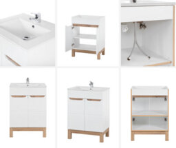 Impact Furniture Bathroom Furniture Set Vanity 600mm Unit With Basin Freestanding Tall Slim Storage Cabinet White Gloss Oak Bali - thumbnail 4