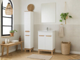Impact Furniture Bathroom Furniture Set Vanity 600mm Unit With Basin Freestanding Tall Slim Storage Cabinet White Gloss Oak Bali - thumbnail 3