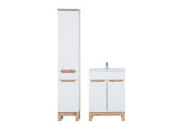 Impact Furniture Bathroom Furniture Set Vanity 600mm Unit With Basin Freestanding Tall Slim Storage Cabinet White Gloss Oak Bali - thumbnail 2
