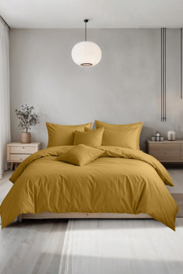 Plain Dyed Easy Care Polycotton Duvet Cover And Pillowcase/s Set Bed Linen Mustard - image 1