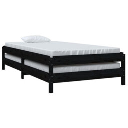 Berkfield Stack Bed Black 90X200 Cm Solid Wood Pine - thumbnail 5