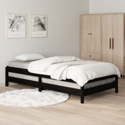 Berkfield Stack Bed Black 90X200 Cm Solid Wood Pine - thumbnail 4