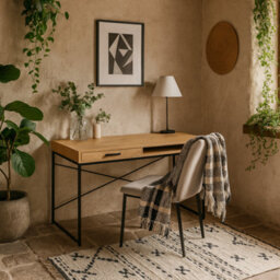 Wyld Haus El Paso Wild Oak Effect Desk With Drawer, Shelf And Black Metal Sledge Base - thumbnail 2