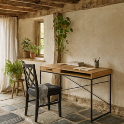 Wyld Haus El Paso Wild Oak Effect Desk With Drawer, Shelf And Black Metal Sledge Base - thumbnail 1