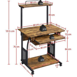 3-Tier Home Office Desk With Wheels And Keyboard Drawer - thumbnail 2