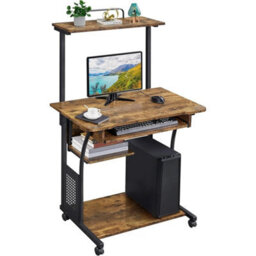 3-Tier Home Office Desk With Wheels And Keyboard Drawer - thumbnail 1