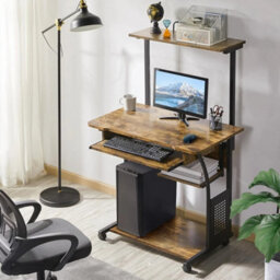 3-Tier Home Office Desk With Wheels And Keyboard Drawer - thumbnail 4