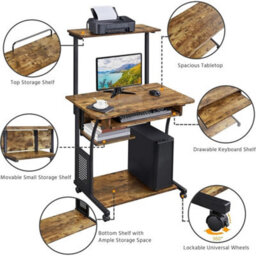 3-Tier Home Office Desk With Wheels And Keyboard Drawer - thumbnail 3