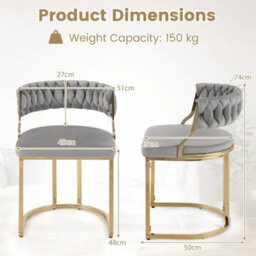 2 Pcs Velvet Dining Chairs Woven Upholstered Accent Chairs U Shaped Metal Base - thumbnail 2