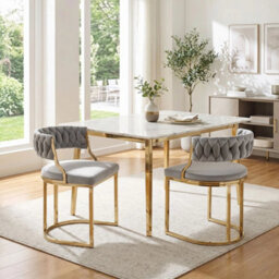 2 Pcs Velvet Dining Chairs Woven Upholstered Accent Chairs U Shaped Metal Base - thumbnail 6