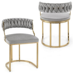 2 Pcs Velvet Dining Chairs Woven Upholstered Accent Chairs U Shaped Metal Base - thumbnail 1