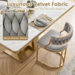 2 Pcs Velvet Dining Chairs Woven Upholstered Accent Chairs U Shaped Metal Base - thumbnail 4