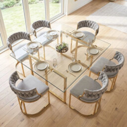 2 Pcs Velvet Dining Chairs Woven Upholstered Accent Chairs U Shaped Metal Base - thumbnail 5