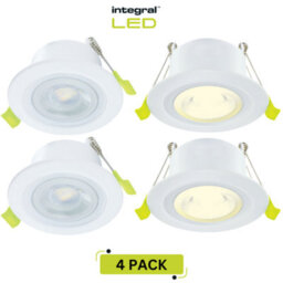 Integral LED Led Downlights 65mm Ip65 600Lm 5W 3000K Dimmable Fire Rated - White (4 Pack)