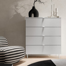 Arte Mila 4 White Chest W90Cm X H103Cm X D41Cm - 4-Drawer Unit With Ball-Bearing Runners & Metal Legs - thumbnail 3
