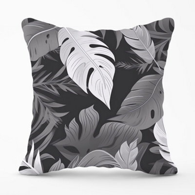 Warren Reed Designer Black White Tropical Leaves Cushions 60Cm X 60Cm - image 1