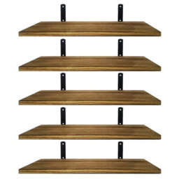 5 Pack Rustic Wooden Floating Wall Storage Shelves - thumbnail 1