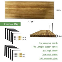 5 Pack Rustic Wooden Floating Wall Storage Shelves - thumbnail 2