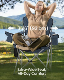 LEDREM Camping Chair, Folding Outdoor Chair With Wide Seat And High Back, Blue And Grey - thumbnail 4