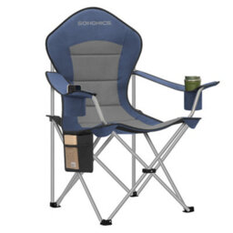 LEDREM Camping Chair, Folding Outdoor Chair With Wide Seat And High Back, Blue And Grey - thumbnail 3