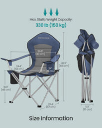 LEDREM Camping Chair, Folding Outdoor Chair With Wide Seat And High Back, Blue And Grey - thumbnail 7