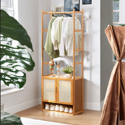 BMBO Wooden Hall Tree Coat Stand With Shoe Rack Natural Brown - image 1