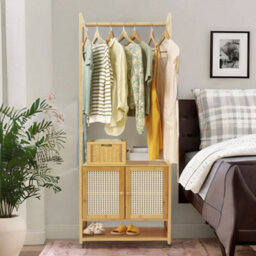 BMBO Wooden Hall Tree Coat Stand With Shoe Rack Natural Brown - thumbnail 4