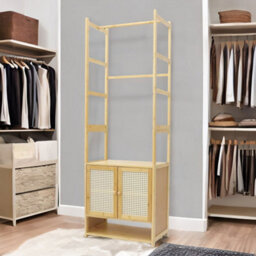 BMBO Wooden Hall Tree Coat Stand With Shoe Rack Natural Brown - thumbnail 7