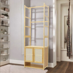 BMBO Wooden Hall Tree Coat Stand With Shoe Rack Natural Brown - thumbnail 8