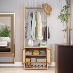 BMBO Wooden Hall Tree Coat Stand With Shoe Rack Natural Brown - thumbnail 6