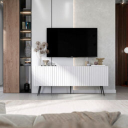 Heze Furniture Elpis Glamour Tv Cabinet Elegant Media Unit Push-To-Open - White Matt - thumbnail 4