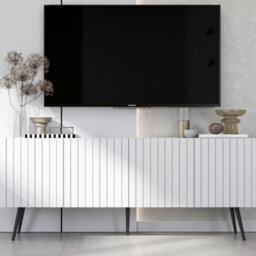 Heze Furniture Elpis Glamour Tv Cabinet Elegant Media Unit Push-To-Open - White Matt - thumbnail 5